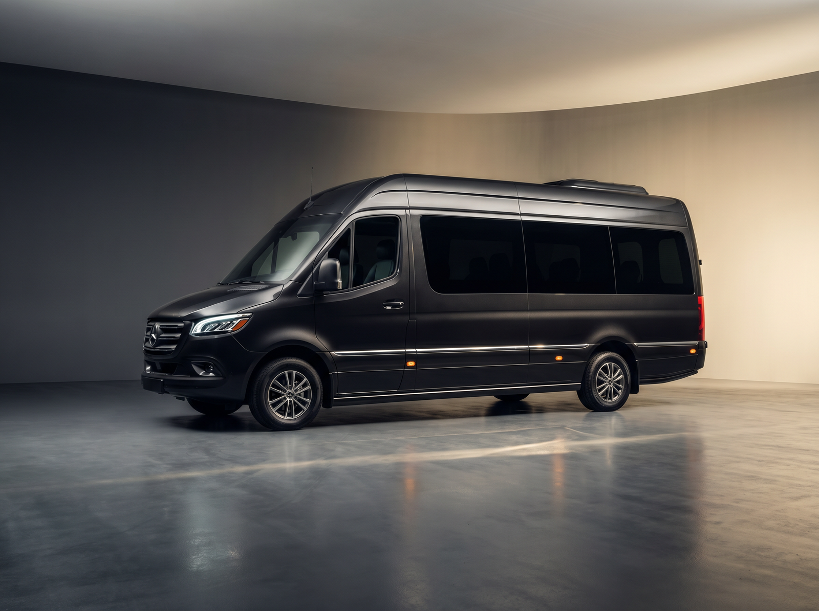 Luxury black Mercedes-Benz Sprinter executive passenger van